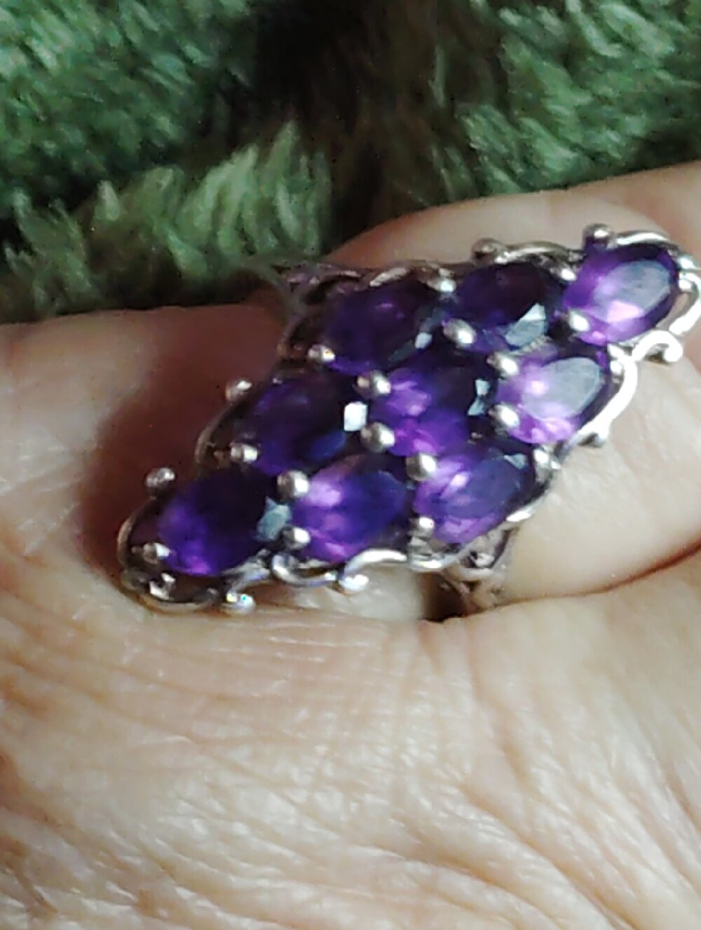 ELONGATED AFRICAN AMETHYST, N A RICH PURPLE TONE, STERLING GEMSTONE RING. SIZE-6